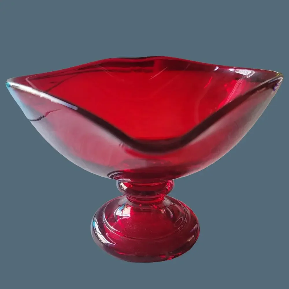 Vintage 1960 Fostoria Heart-Shaped Ruby Red Pedestal Compote